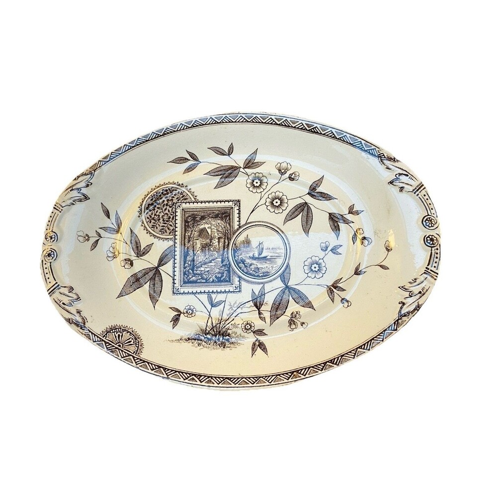 Antique James Beech Perak Brown Transferware Circa 1850 Tunstall Pickle Dish